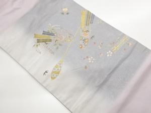 引箔金糸矢に矢筒・花々模様刺繍名古屋帯